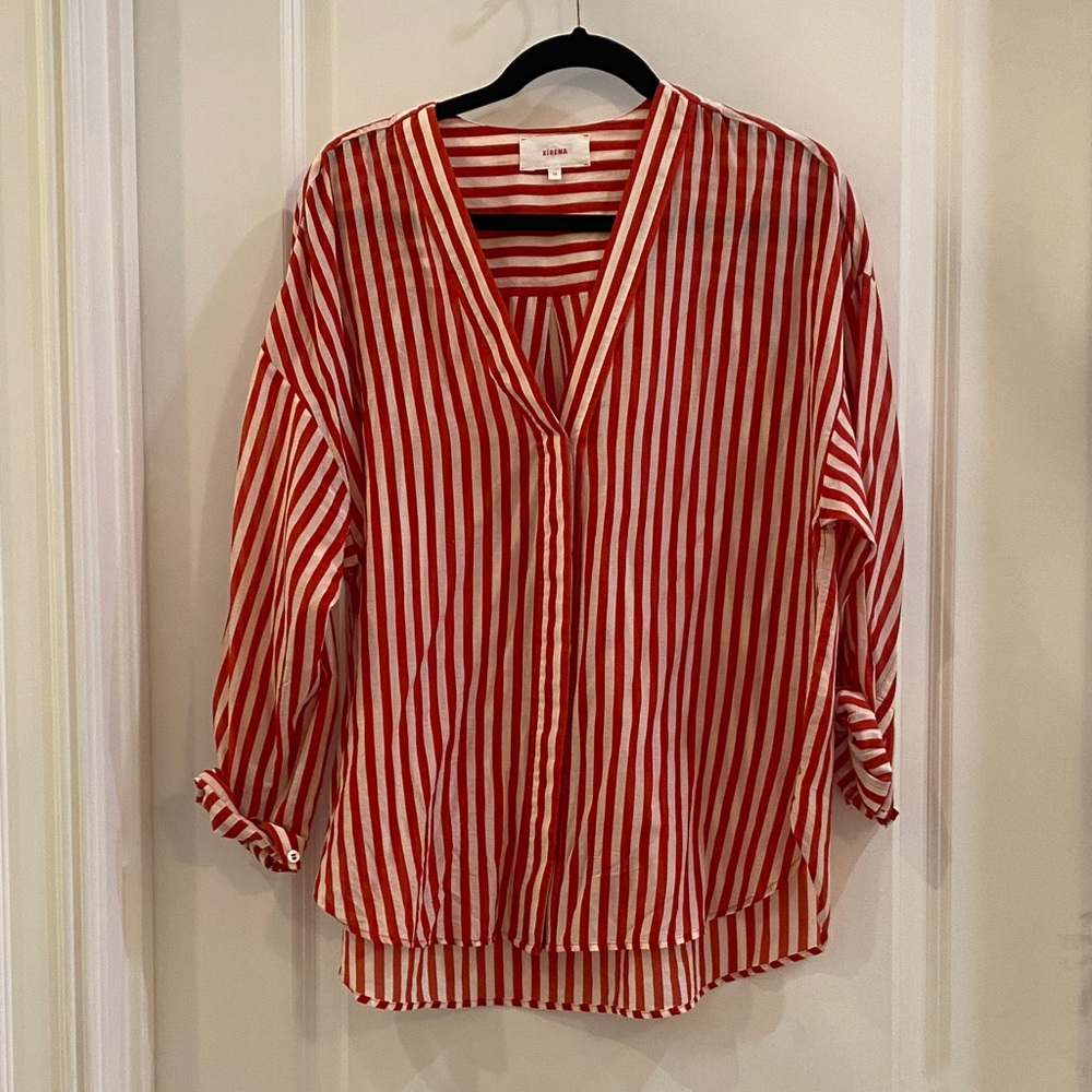 XiRENA Red and White Striped Blouse